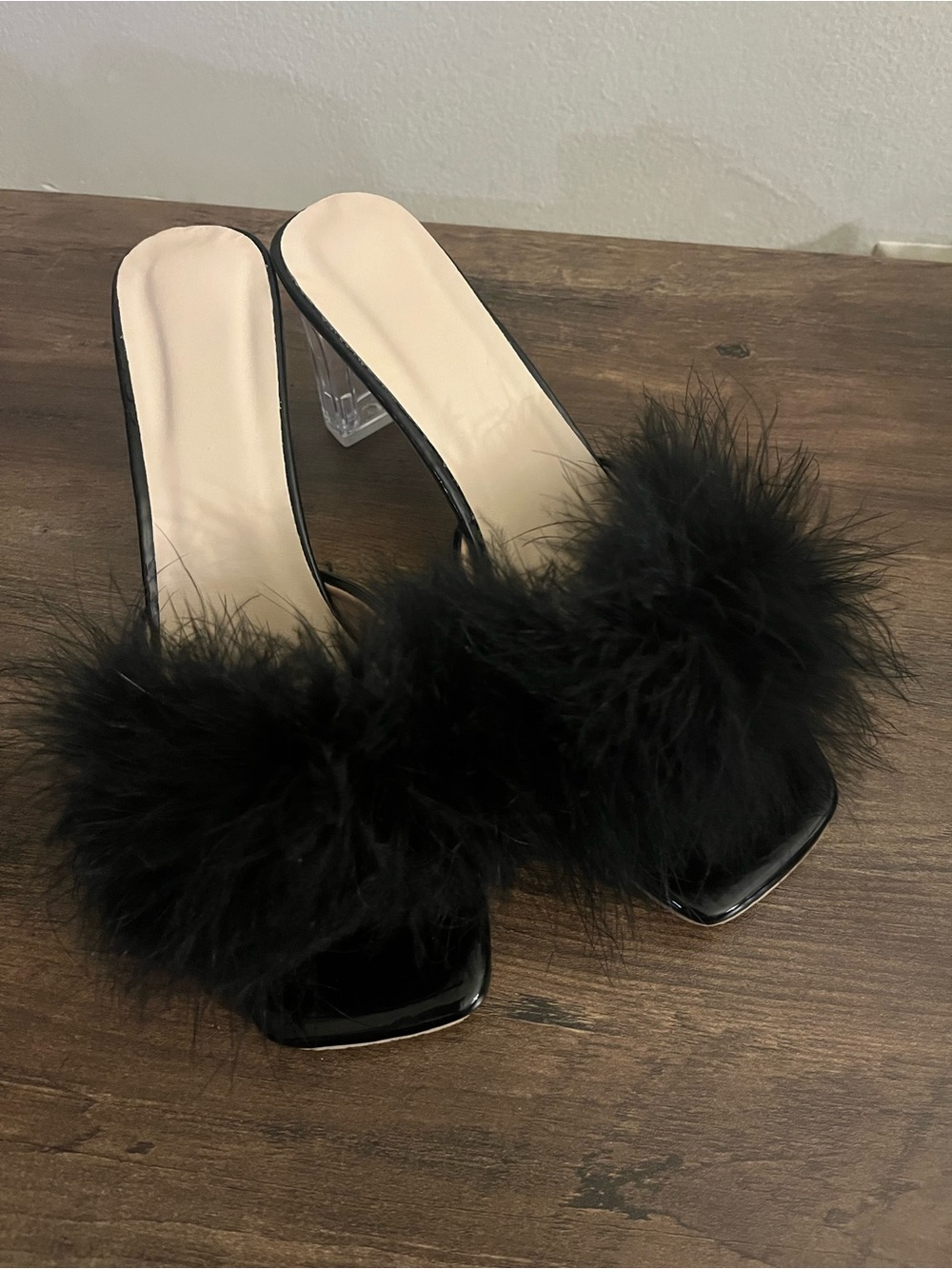 Women's Black Feather Slide Heels